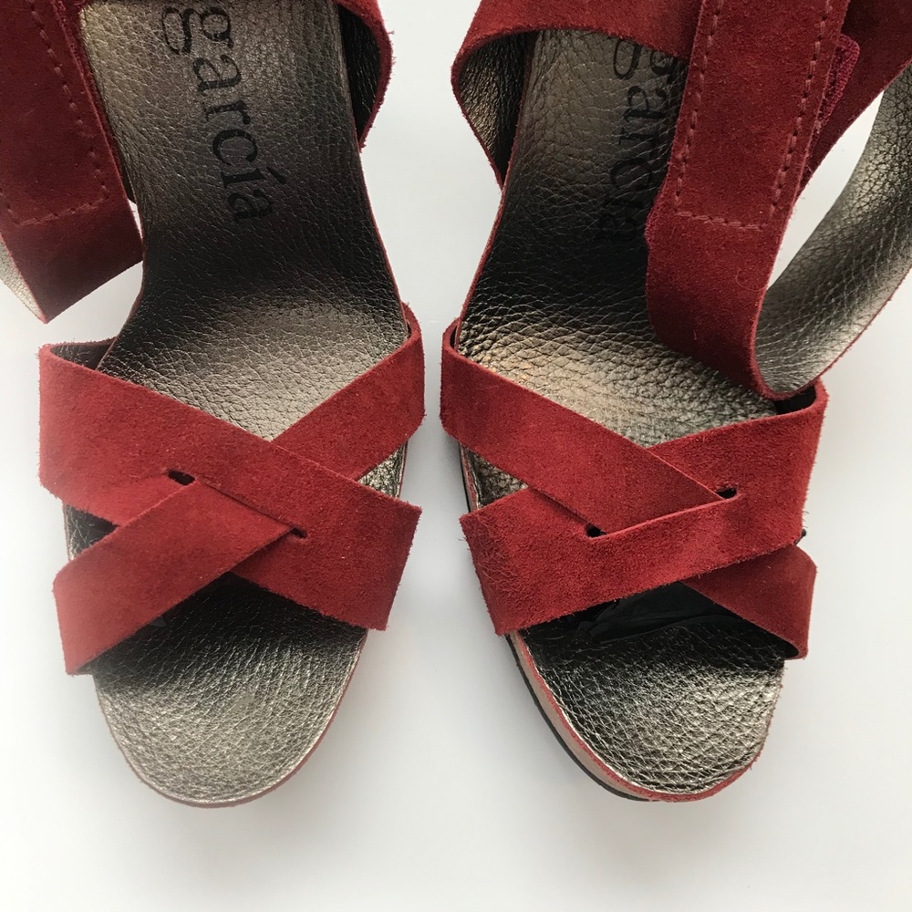 Pedro Garcia Red Suede Ankle Strap Platform Sandals US 10.5/40.5 Open-Toe - Picture 4 of 10